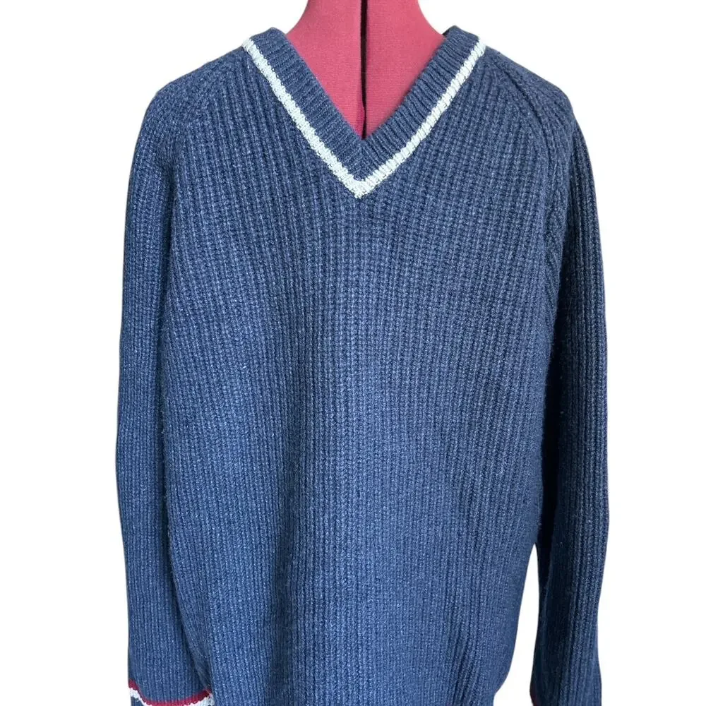 Vtg Polo Jean Co. Ralph‎ Lauren Mens XL Lambs Wool Blends V Neck Varsity Sweater